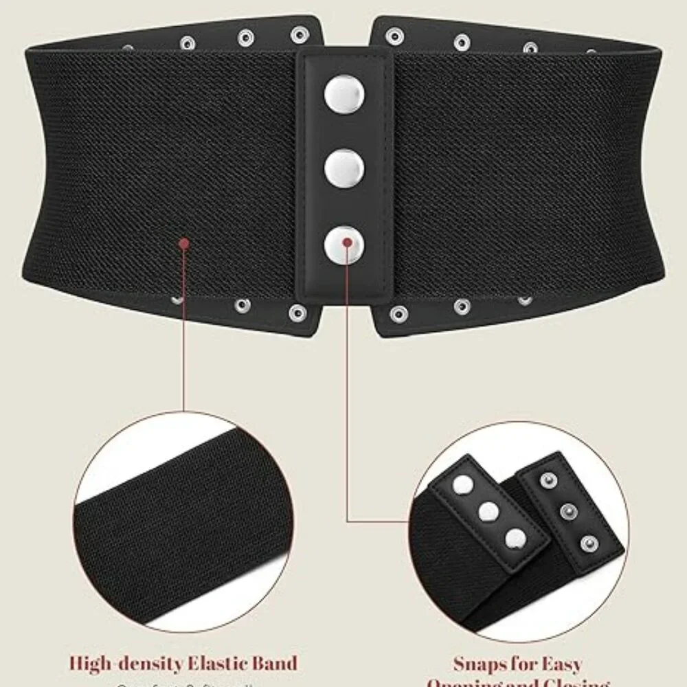 Women's Wide Belt Classic Black Luxury w Rivets Cinch for Dresses fits 35